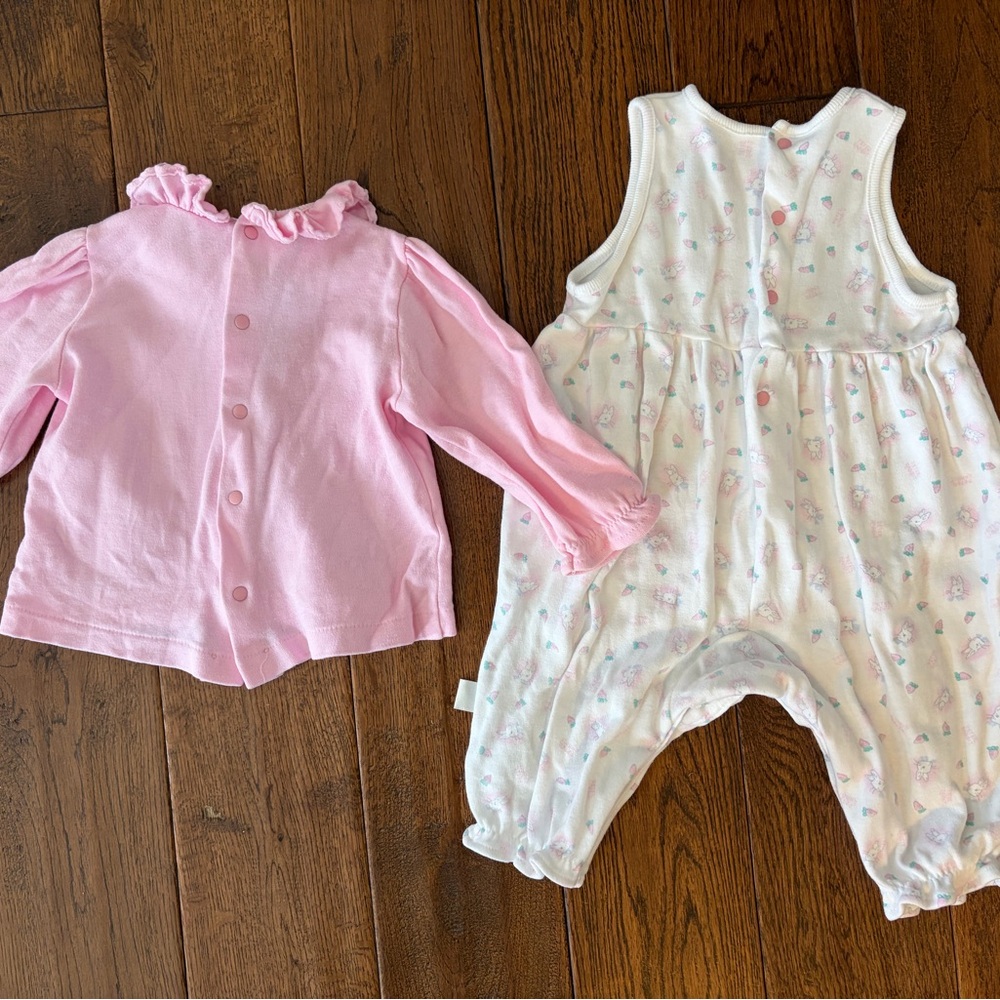 Baby Girls Vintage 90s Peter Rabbit Pink & White Ruffle Neck One-Piece Bodysuit - Picture 4 of 6